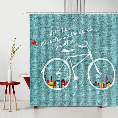 Cartoon Bicycle Shower Curtain Creative Art Design Flower Pattern Bathroom Decoration Polyester Bath Cloth Curtains With Hook