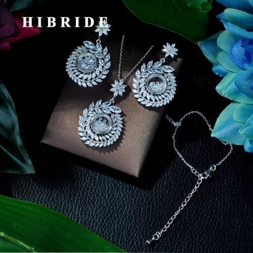 HIBRIDE Top Quality Olive Shape AAA Cubic Zirconia Bridal Wedding Jewelry Sets,White Gold Color Jewelry Set for Women BijouxN-69