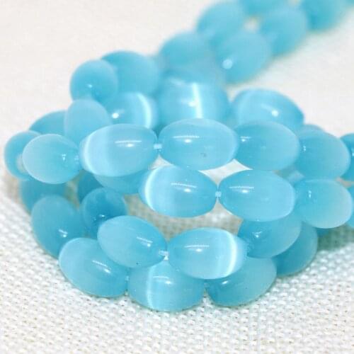Sky blue 8*12mm opal rice beads cats eyes factory outlet price high quality charms women loose jewelry making 14inch B1562