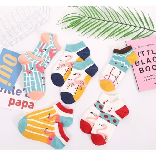 10 Pairs/Lot Socks Women No show Women Socks Cotton cute socks kawaii Flamingo low cut funny ankle socks harajuku pink socks