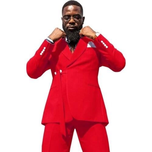 Latest Coat Pant Designs Red Men Suit Prom Tuxedo Slim Fit Double Breasted Groom Wedding Suits For Men Blazer Terno Masuclino