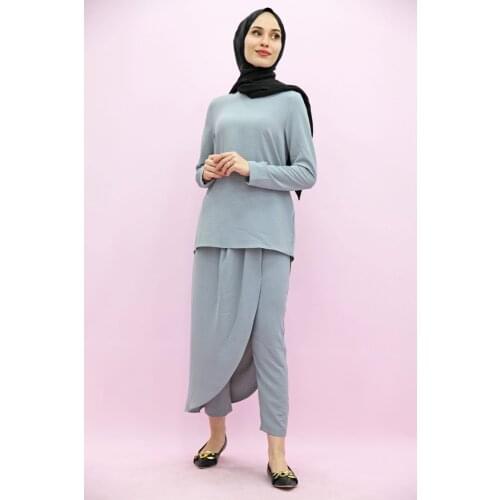 New Season Summer Trend Muslim Dress Trousers Shalwar Suit Gray