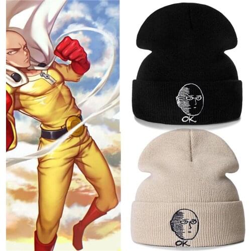One Punch Man Hat Cap Hip Hop Beanies Knitted Anime Cartoon Winter Warm Caps Adjustable Cool Embroidery Hats Accessories Gift