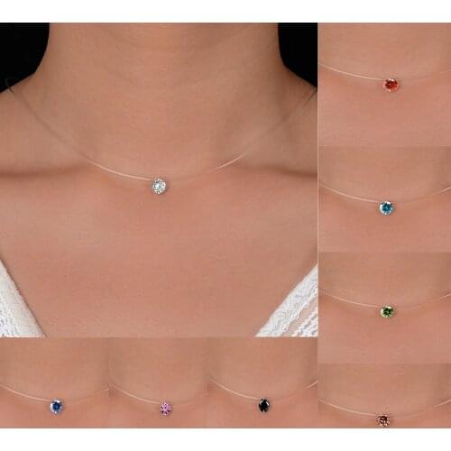 Fashion Cubic Zirconia Pendant Item Invisible Fish Line Chokers Necklace for Women Wedding Gift Jewelry New Year Gift