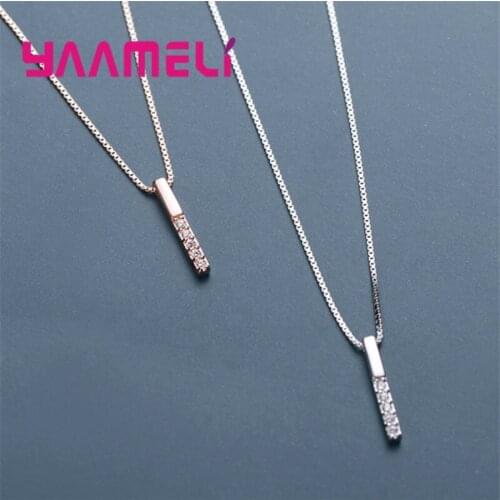 925 Sterling Silver Necklace New Woman Fashion Jewelry High Quality Long Stripes Crystal Zircon Inlay Paved Pendant Collar