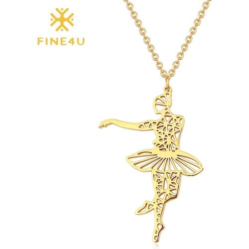 FINE4U N472 Stainless Steel Dancing Ballerina Dancer Ballet Dance Pendant Necklace For Women Girls Jewelry Gifts