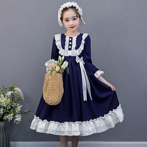 Girls Lolita Dress Children Cute Bow Girl Princess 2021 Spring Autumn Kids Clothing Abito Lolita Per Ragazze