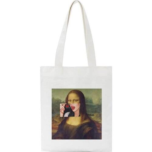 Spoof Fun Mona Lisa One-Shoulder Canvas Bags Funny Shopping Bag Oil Paint Aesthetics Large Capacity Women Bag Wallet Eco Bags
