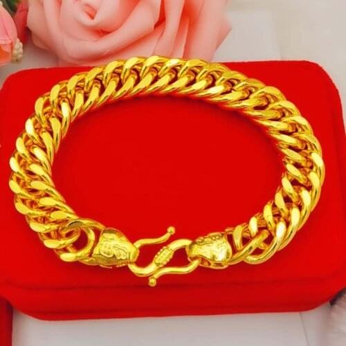 Drop Shipping 24k Gold GP 10MM /12mm Mens Link Chain Bracelet 20CM.Fashion Gold Color Bracelets & Bangles For Men