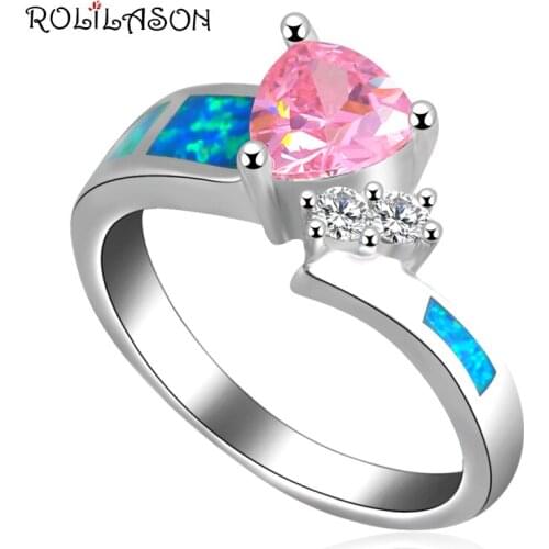Most popular Wholesale Blue fire Opal silver platedStamped Pink Fashion Jewelry Rings USA size #8.25 #6.5 #7 #9 OR542