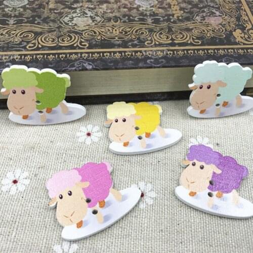 DIY 100pcs Cartoon Mix-color sheep animal Wooden Buttons Sewing Scrapbooking 32mm