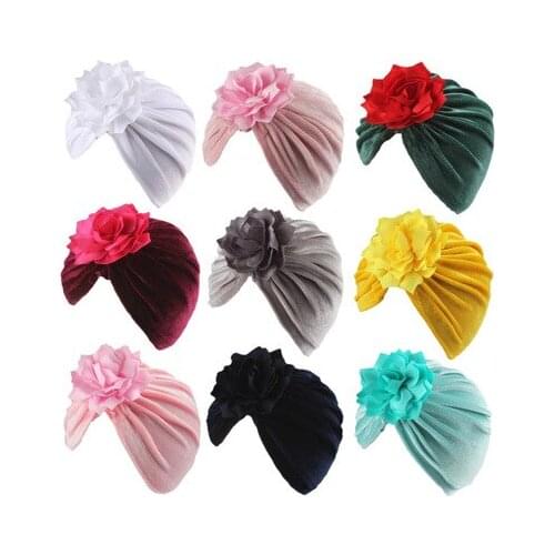 New Flower Baby Hat for Girls Princess Velvet Baby Beanie Elastic Toddler Baby Turban Hats Infant Girl Cap 9 Colors