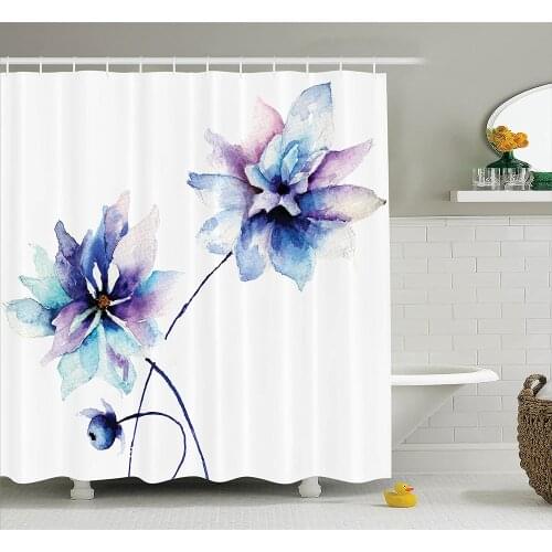 Watercolor Flower Shower Curtain Elegant Flower Drawing with Soft Spring Colors Retro Style Floral Art Wall Decoration Curtains