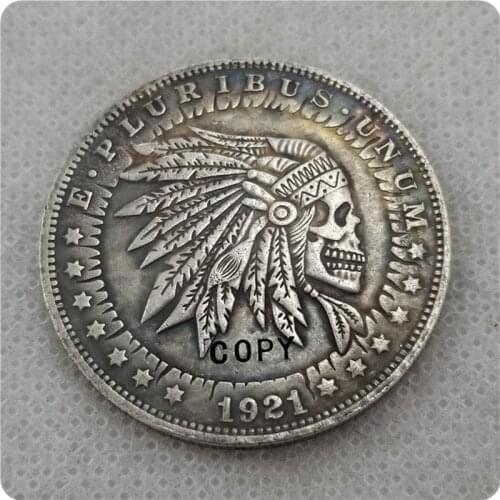 US Hobo 1921 Morgan Dollar skull zombie skeleton Creative Coin Pressed Copy Coins
