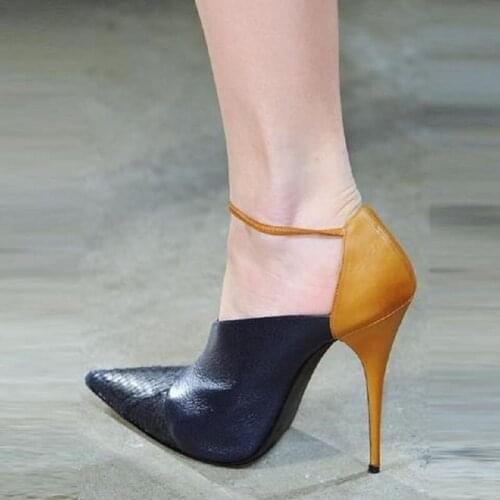 Brand Women Shoes Mixed Colors Lace-up Pumps High Heels Sandal Pointed Toe Fashion Patchwork Thin Heel Ladies Shoe Zapatos Mujer