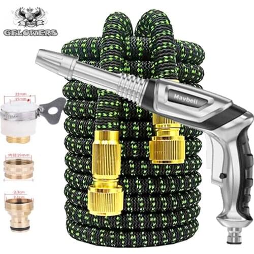 GFLOWERS Retractable Garden Magic Hose | Water gun, EU high pressure car wash hose with metal spray gun outdoor garden watering