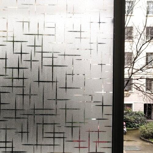 WXSHSH Privacy White Cross Non-Adhesive Frosted Window Film Removable Static Cling Decorative Glass Sticker No Glue UV Blocking