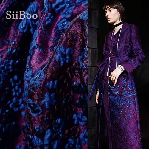 French retro floral positional printed purple blue double-face metallic jacquard brocade fabric for suit set tissu telas SP5993