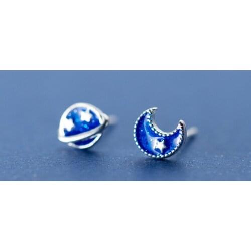 Original 925 Sterling Silver Moon Stud Earrings for Women Blue Fine Romantic Jewelry Gift Girl for Female 2019 New Design