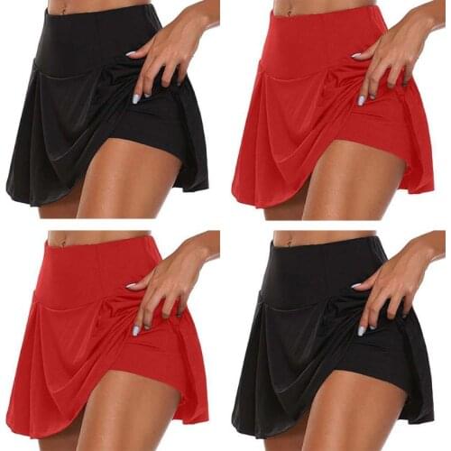 Women Tennis Golf Sport Trousers Skirt 2-In-1 Solid Color Running Leggings Skort
