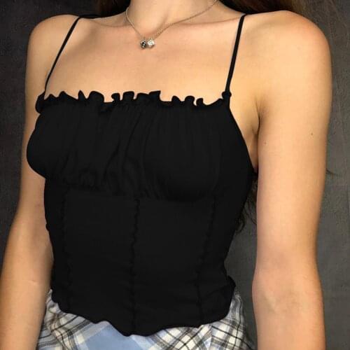 2021 Summer Women Ruffles Tank Top Fashion Ladies Sleeveless Strapless Ruched Slim Crop Top Casual Camisole Female Clothing Tank
