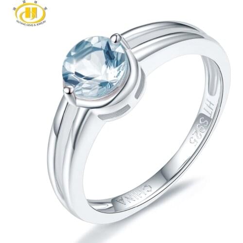 Hutang Natural Aquamarine Womens Ring Solid 925 Sterling Silver Rings Blue Gemstone Fine Elegant Bridal Engagement Jewelry New