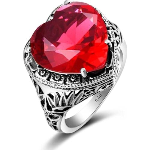Szjinao Silver Rings For Women 100% Real 925 Sterling Silver Love Ring Heart Shape Ruby Gemstones Handmade Designer Fine Jewelry