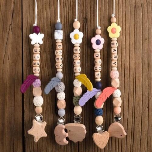 1pc Baby toys Silicone Pacifier Clips Chain Cartoon Elephant Teething Chain Baby Teether Feather Soother Dummy Clips Birth Gift