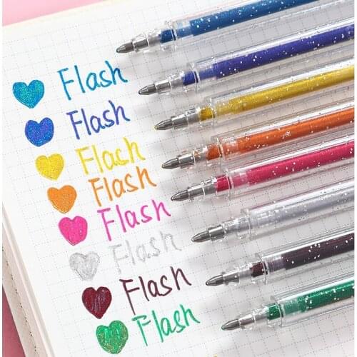 12pcs/set Glitter Pen Highlighter Color Changing Flash Marker Gel Pens Drawing Scrapbook Album Journal DIY Stationery School