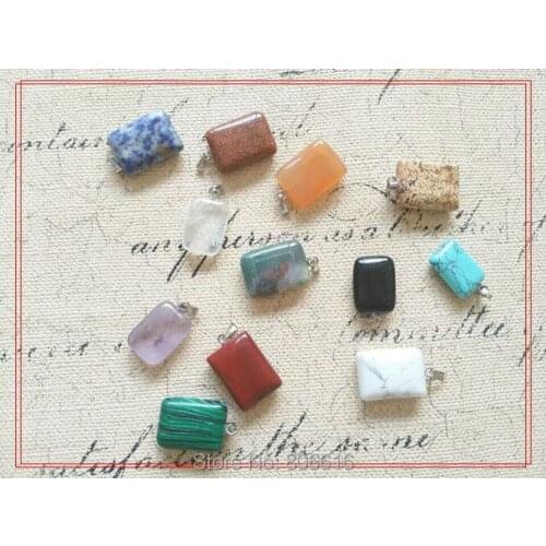 12PCS Rectangle Style 12*17MM&15*20MM Mix Natural Semi-precious Stone Jewelry Necklace Pendants