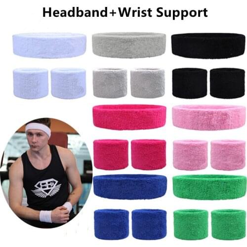 2PCs Wrist Sweatband+1PC Headband Elastic Sport Wristband Gym Wrist Brace Support Sweat Band Tennis Volleyball Wrist Protector