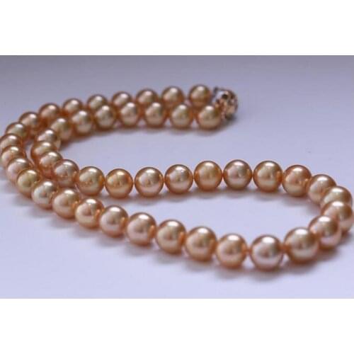 AAAelegant 9-10mm south sea gold pink pearl necklace 18inch 925s KKK