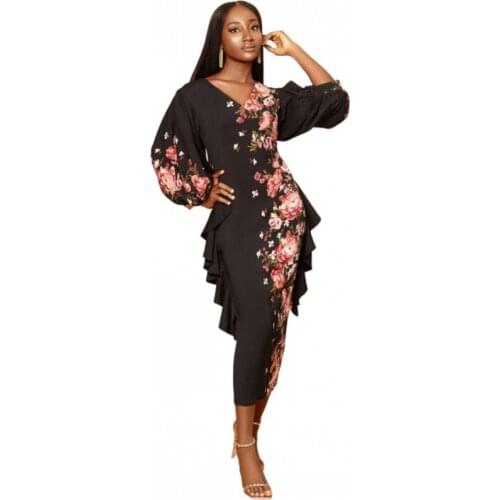 Africa Clothing 2021 Fashion Ladies African Clothes Dashiki Midi Dress Long Sleeve African Dresses For Women Robe Africaine
