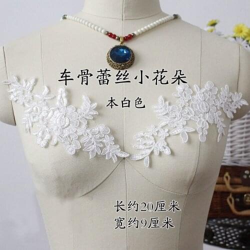 Free Shipping 6Pairs offwhite 20*9cm Embroidered Lace Applique Lace Trim Dress DIY Corsage Lace Accessories A776