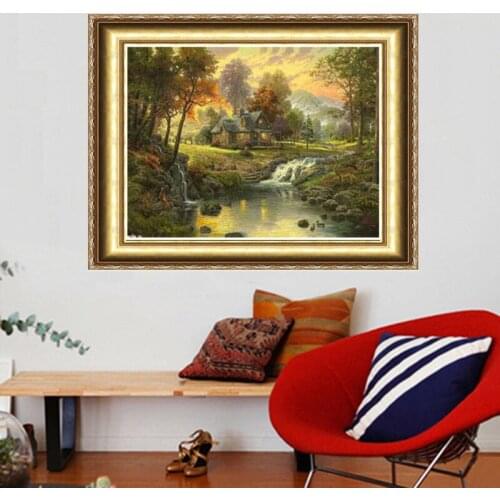 Free Shipping New Diy 3d Diamond Painting Sewing Rhinestones Crystal Art Craft Plastic Canvas Home Decor Mountain House River