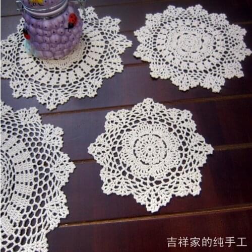 Free shipping Handmade 5 pic/lot round lace disc pads cotton heat pad round coffee cup table mat coaster doilies for home decor