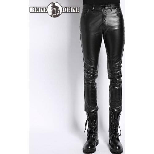Brand Punk Genuine Leather Pants Men Autumn Winter Slim Warm Motorcycle Down Trousers Plus Size 6XL Street Black Cowhide Pants