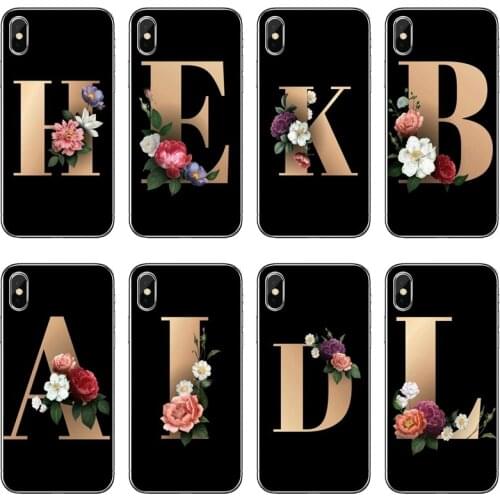 Phone Case Gold Letter Print A-O Alphabet Flowers For Huawei P40 P30 P20 Pro P10 P9 Lite Y5 Y6 Y7 Y9 P Smart Plus 2018 2019