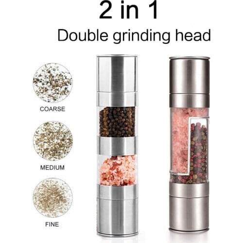Double-headed pepper grinder Manual stainless steel salt pepper grinder herb spice grinder shaker, thick ceramic rotor