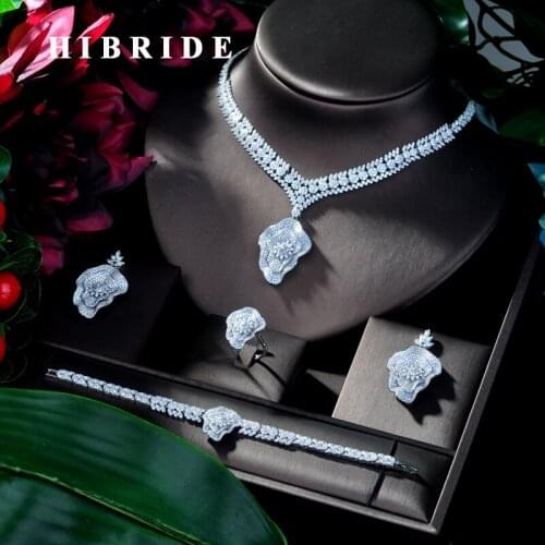 HIBRIDE Luxury Geometry New African Necklace Earring Set Jewelry Set for Women Wedding Zircon CZ Dubai Bridal jewelry Set N-118
