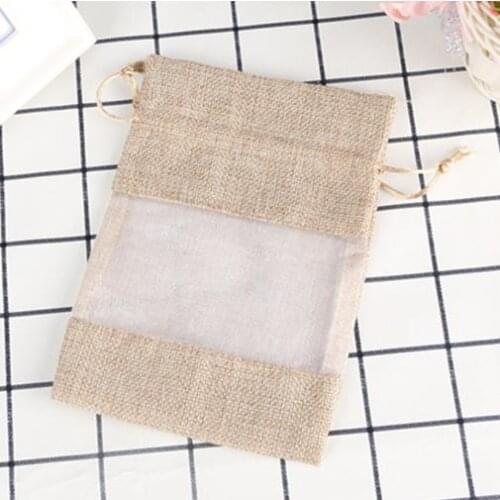 100pcs 16x23cm Jute Burlap Bag with PVC Window Cosmetic Bag Gift Packing Custom Size Logo Accept wen6713