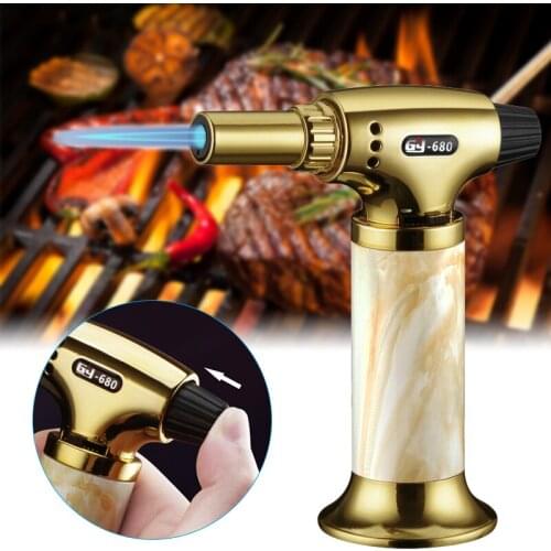 Culinary Torch Lighter Refillable Flamethrower Kitchen Cooking Torch with Adjustable Flame Safety Lock for BBQ Crafts FPI