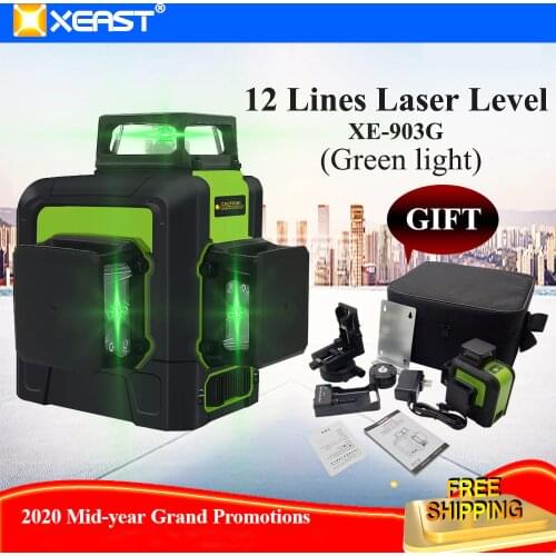 XEAST 12 Lines 3D Cross Line Laser Level Green Laser Beam Line Self-Leveling 360 Vertical & Horizontal Cross Super Powerful