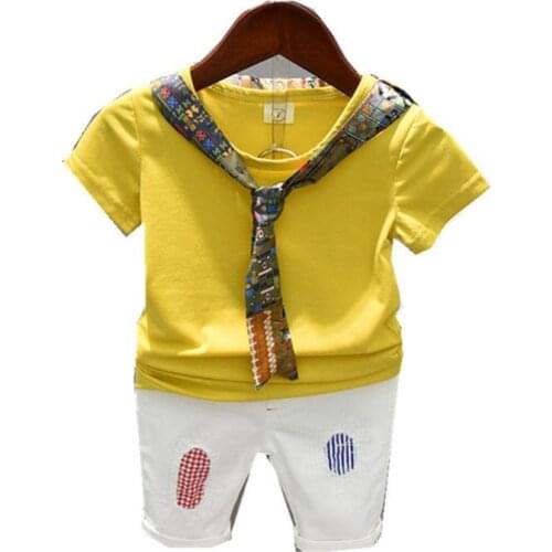 2019 Summer Toddler Boys Outfits Children Clothing Sets Korean Short Sleeve T-shirt+Casual White Pant 2pcKids Suit For 2-7Years