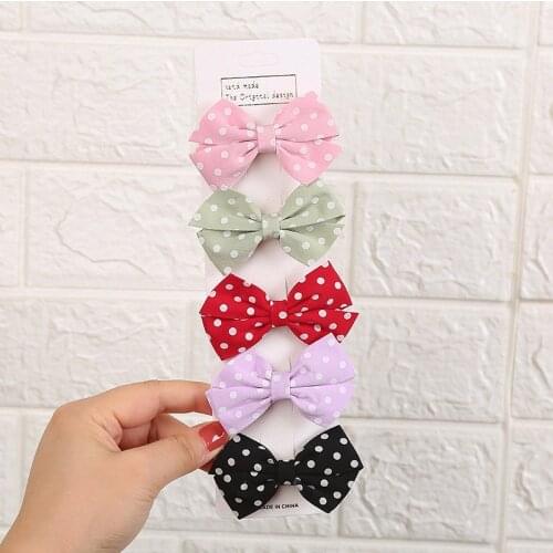 5 Pcs/set Cute Dot Baby Girl Hair Clips Plaid Stripe Girls Bows Barrettes Kids Headwear Baby Hair Accessories Set
