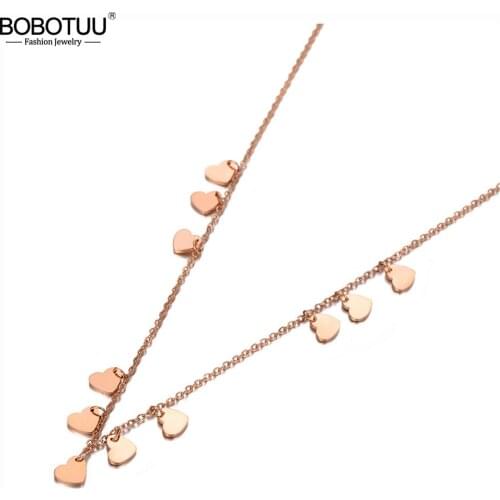 BOBOTUU Trendy Bohemia Stainless Steel Love Heart Charm Choker Necklace Office/Career Link Chain Necklace For Women BN20081