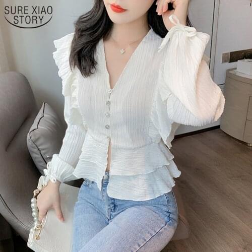 Fashion Lace-up Shirts Blusas 2021 Autumn Sweet Women Tops and Blouses Chiffon Shirt Female Women Cardigan Casual Clothes 10587