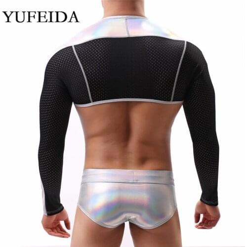Sexy Mens Undershirts PU Leather Wetlook Tank Tops Gay Crop Tops Men Clothes Set Stage Night Show Clubwear Sexy Briefs Underwear