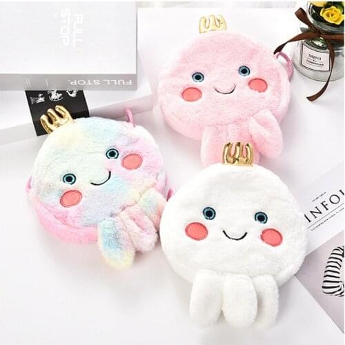 Soft plush cute octopus lady messenger bag faux plush student girl handbag lady casual portable shoulder bag mobile phone bag