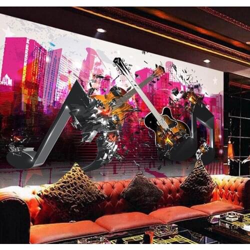 Custom mural wallpaper 3D cool high-rise big summer notes guitar showdown bar KTV background wall decorative painting